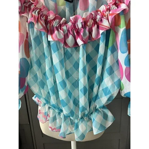 PATBO Antibes Off-The-Shoulder Top Plaid/Circle Combo Women's Size XS NWT - Picture 5 of 6